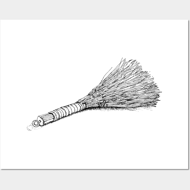 Broom. Black and white linear image. Wall Art by ElizabethArt